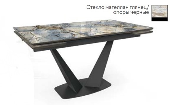 Кухонный стол раздвижной SFV 140, стекло магеллан глянец/ножки черные в Петропавловске-Камчатском - изображение