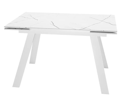Кухонный раздвижной стол SKL 140, керамика белый мрамор/подстолье белое/ножки белые в Петропавловске-Камчатском - изображение