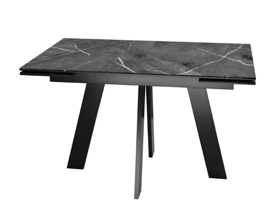 Кухонный раздвижной стол SKM 120, керамика черный мрамор/подстолье черное/ножки черные в Петропавловске-Камчатском - изображение