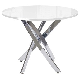 Кухонный обеденный стол Dikline Rs90 стекло белое(кромка белая)/ножки хром в Петропавловске-Камчатском