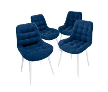 Комплект из 4-х обеденных стульев Комфорт синий белые ножки в Петропавловске-Камчатском