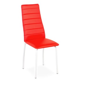 Кухонный стул Волна, прошивка горизонтально, каркас металл белый, экотекс красный в Петропавловске-Камчатском