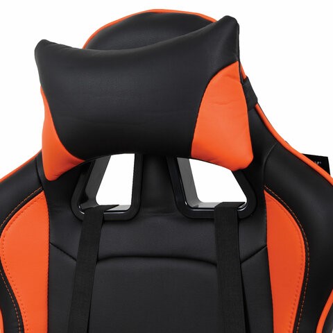 Кресло компьютерное Brabix GT Racer GM-100 (две подушки, экокожа, черное/оранжевое) 531925 в Петропавловске-Камчатском - изображение 5