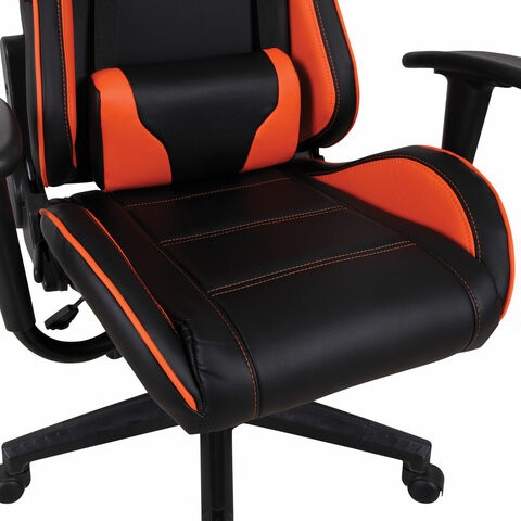 Кресло компьютерное Brabix GT Racer GM-100 (две подушки, экокожа, черное/оранжевое) 531925 в Петропавловске-Камчатском - изображение 8