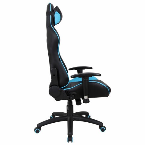 Кресло офисное Brabix GT Master GM-110 (две подушки, экокожа, черное/голубое) 531928 в Петропавловске-Камчатском - изображение 1
