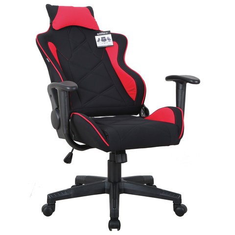 Кресло компьютерное Brabix GT Racer GM-100 (подушка, ткань, черное/красное) 531820 в Петропавловске-Камчатском - изображение 1