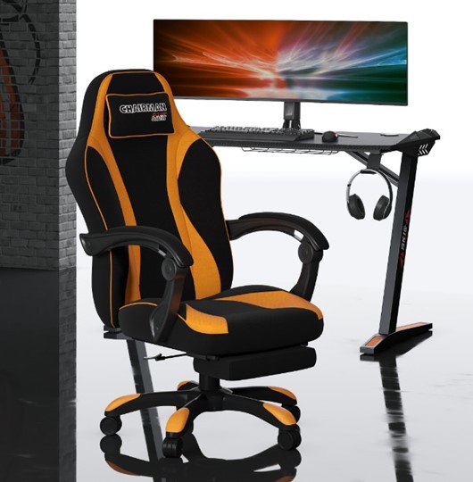 Кресло игровое CHAIRMAN GAME 35 с выдвижной подставкой для ног Ткань черная / Ткань оранжевая в Петропавловске-Камчатском - изображение 4