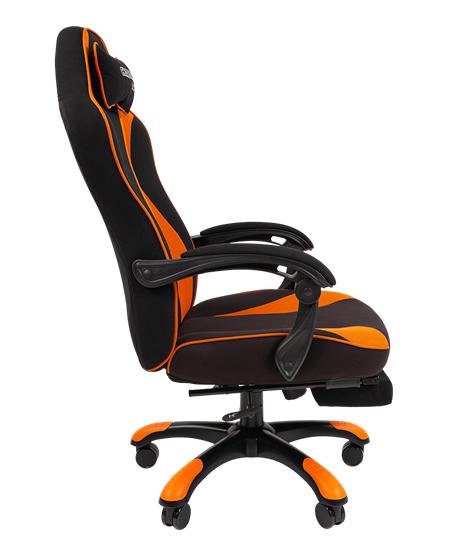 Кресло игровое CHAIRMAN GAME 35 с выдвижной подставкой для ног Ткань черная / Ткань оранжевая в Петропавловске-Камчатском - изображение 2