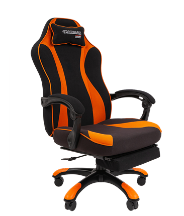 Кресло игровое CHAIRMAN GAME 35 с выдвижной подставкой для ног Ткань черная / Ткань оранжевая в Петропавловске-Камчатском - изображение