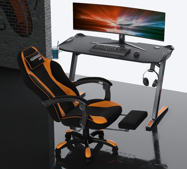 Кресло игровое CHAIRMAN GAME 35 с выдвижной подставкой для ног Ткань черная / Ткань оранжевая в Петропавловске-Камчатском - изображение 3