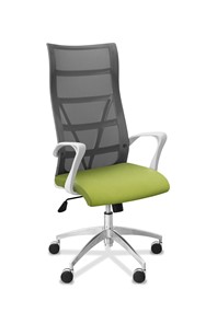 Кресло офисное Топ X белый каркас, сетка/ткань Bahama / серая/фисташковая в Петропавловске-Камчатском