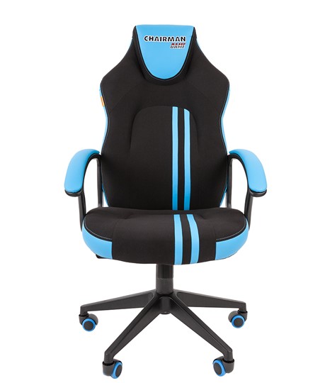 Кресло игровое CHAIRMAN GAME 26  Экокожа - Ткань стандарт. Черный/голубой в Петропавловске-Камчатском - изображение 2