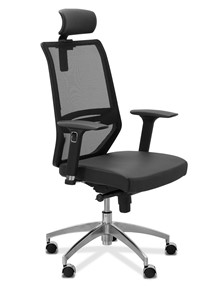 Офисное кресло для руководителя Aero lux с подголовником, сетка/экокожа / черная/черная CN1114 в Петропавловске-Камчатском