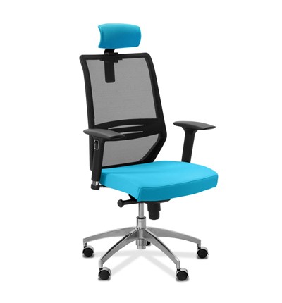 Офисное кресло для руководителя Aero lux с подголовником, сетка/ткань TW / черная/голубая в Петропавловске-Камчатском - изображение