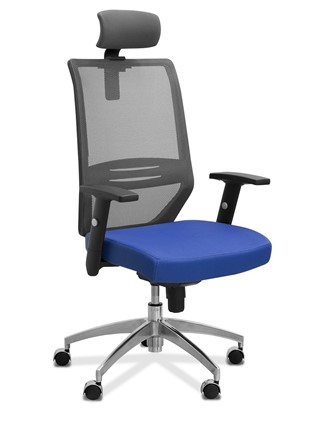 Офисное кресло Aero с подголовником, сетка/ткань TW / черная/ синяя в Петропавловске-Камчатском - изображение