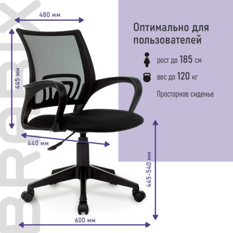 Офисное кресло Brabix Fly MG-396 (с подлокотниками, сетка, черное) 532083 в Петропавловске-Камчатском - изображение 11