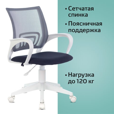 Офисное кресло Brabix Fly MG-396W (с подлокотниками, пластик белый, сетка, темно-серое) 532400 в Петропавловске-Камчатском - изображение 5