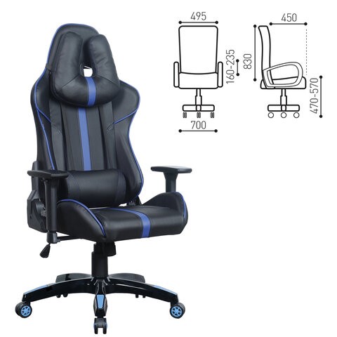 Кресло офисное BRABIX "GT Carbon GM-120", две подушки, экокожа, черное/синее, 531930 в Петропавловске-Камчатском - изображение 2