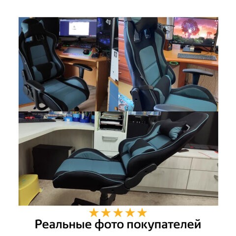 Офисное кресло Brabix GT Racer GM-100 (две подушки, ткань, черное/голубое) 531818 в Петропавловске-Камчатском - изображение 13