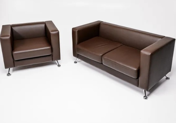 Комплект мебели Альбиони коричневый кожзам  диван 2Д + кресло в Петропавловске-Камчатском - изображение
