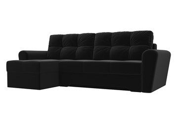 Угловой диван с оттоманкой Амстердам, Черный (микровельвет) в Петропавловске-Камчатском