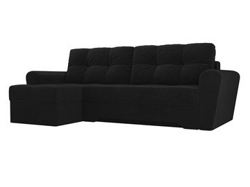 Угловой диван с оттоманкой Амстердам, Черный (велюр) в Петропавловске-Камчатском