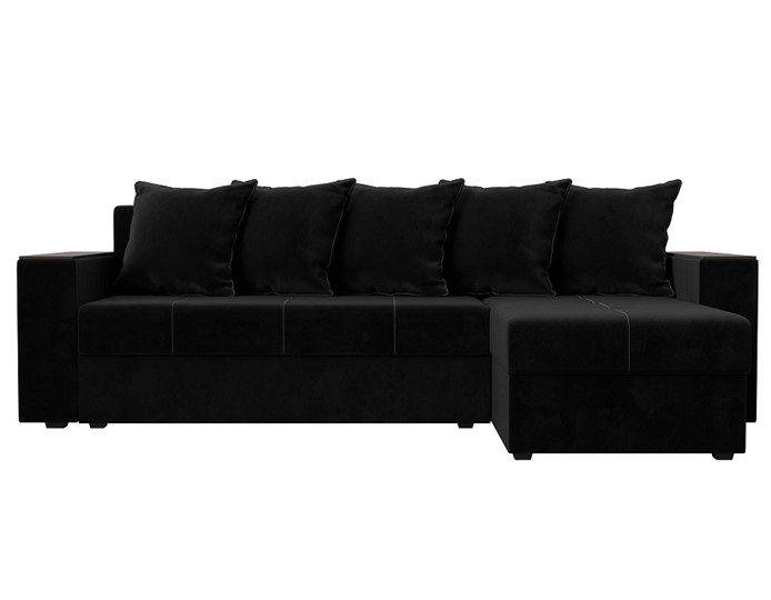 Угловой раскладной диван Дубай Лайт, Черный (велюр) в Петропавловске-Камчатском - изображение 1