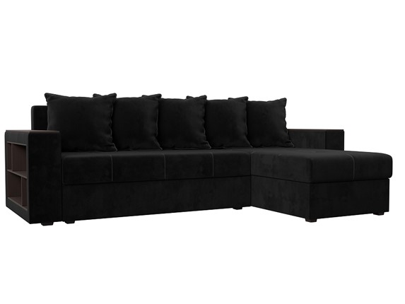 Угловой раскладной диван Дубай Лайт, Черный (велюр) в Петропавловске-Камчатском - изображение