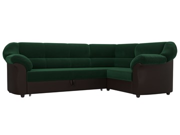 Угловой диван для гостиной Карнелла, Зеленый/Коричневый (велюр/экокожа) в Петропавловске-Камчатском