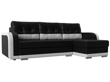 Угловой диван с оттоманкой Марсель, Черный/Белый (экокожа) в Петропавловске-Камчатском