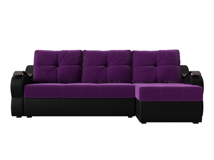 Угловой диван Меркурий, Фиолетовый/черный (вельвет/экокожа) в Петропавловске-Камчатском - изображение 1