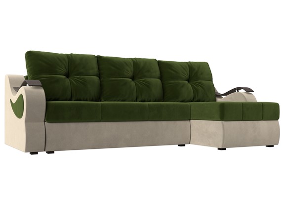 Угловой диван Меркурий, Зеленый/бежевый (вельвет) в Петропавловске-Камчатском - изображение