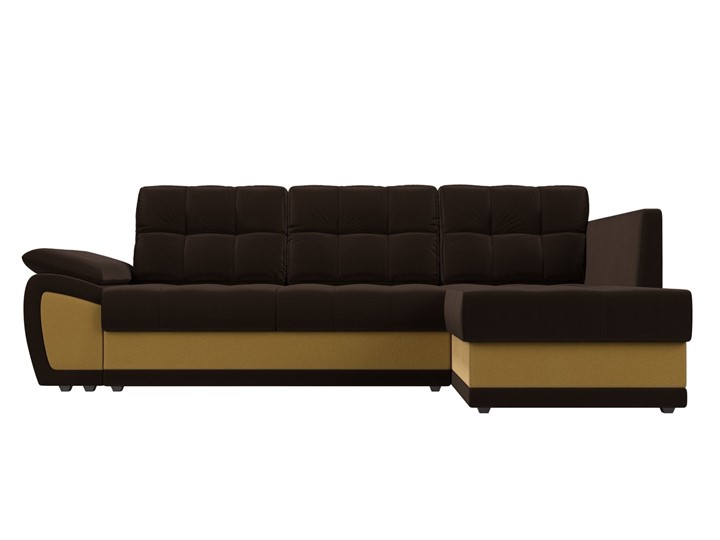 Угловой диван для гостиной Нэстор прайм, Коричневый/Желтый (микровельвет) в Петропавловске-Камчатском - изображение 3