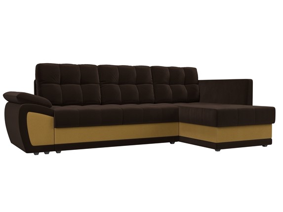 Угловой диван для гостиной Нэстор прайм, Коричневый/Желтый (микровельвет) в Петропавловске-Камчатском - изображение