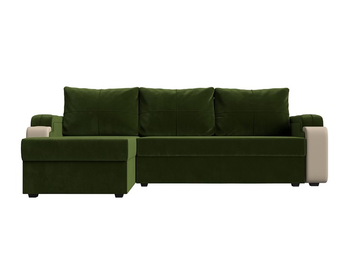 Угловой диван с оттоманкой Николь лайт, Зеленый/Бежевый (микровельвет/экокожа) в Петропавловске-Камчатском - изображение 1