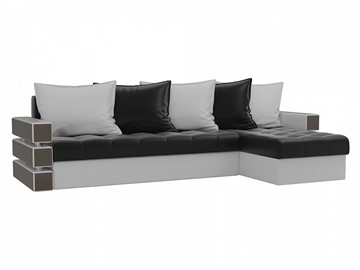 Угловой диван с оттоманкой Венеция, Черный/Белый (экокожа) в Петропавловске-Камчатском