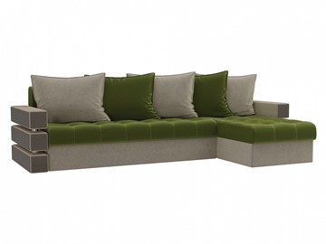 Угловой диван с оттоманкой Венеция, Зеленый/Бежевый (микровельвет) в Петропавловске-Камчатском