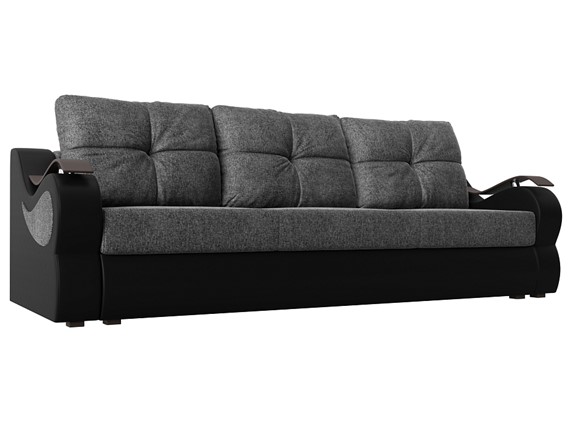 Прямой диван Меркурий еврокнижка, Серый/черный (рогожка/экокожа) в Петропавловске-Камчатском - изображение