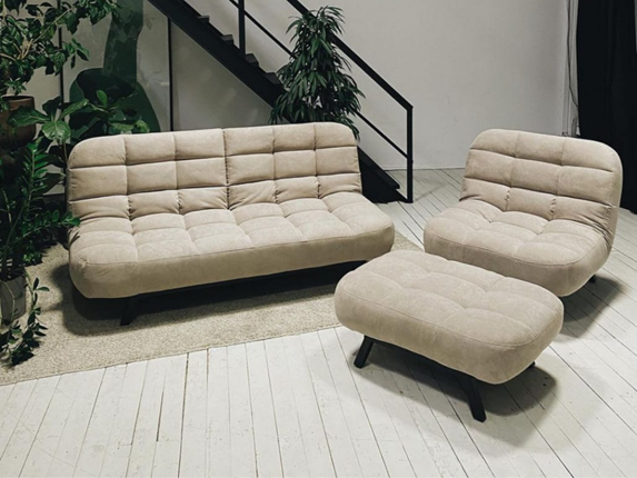 Комплект мебели Абри цвет бежевый диван + кресло +пуф пора металл в Петропавловске-Камчатском - изображение