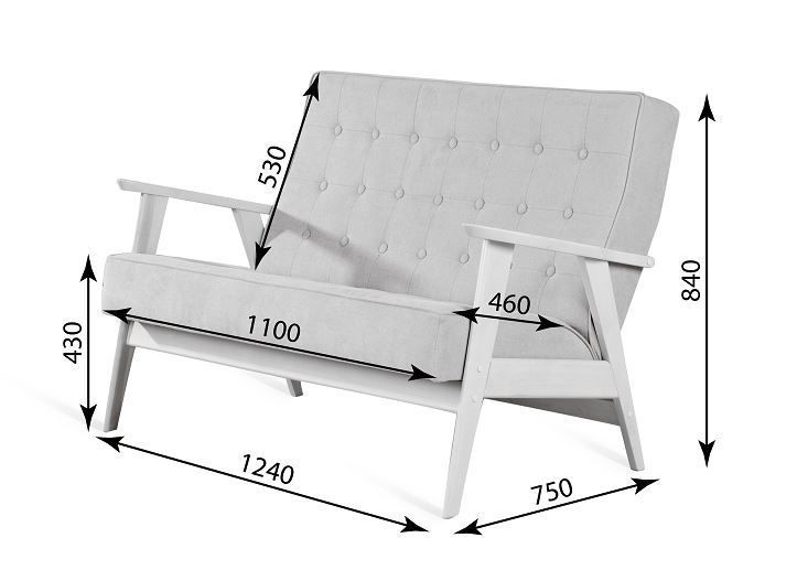 Прямой диван Ретро, двухместный (беленый дуб / RS 29 - бирюзовый) в Петропавловске-Камчатском - изображение 3