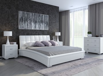 Кровать спальная Corso-1L 200x200, Экокожа (Белый) в Петропавловске-Камчатском