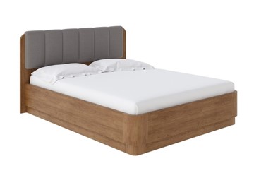 Двуспальная кровать с механизмом Wood Home 2 160х200, Велюр (Антик (сосна) с брашированием/Лама Светло-серый) в Петропавловске-Камчатском