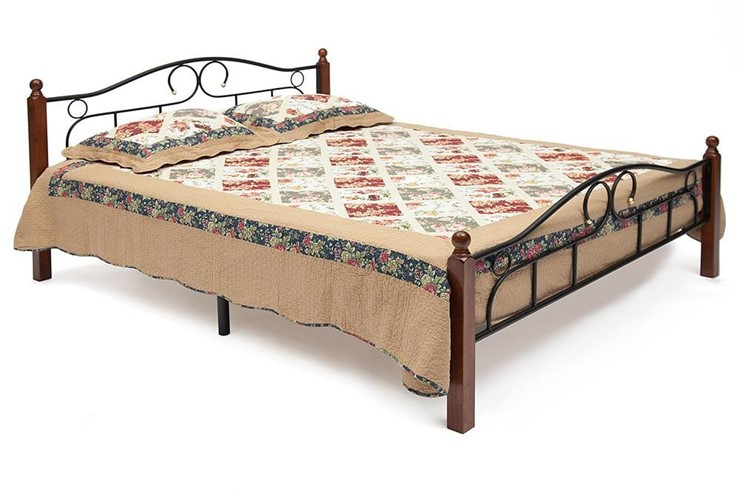 Кровать с основанием AT-808 дерево гевея/металл, 160*200 см (Queen bed), красный дуб/черный в Петропавловске-Камчатском - изображение 1