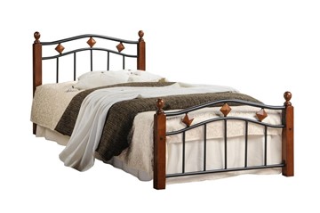Односпальная кровать AT-126 дерево гевея/металл, 90*200 см (Single bed), красный дуб/черный в Петропавловске-Камчатском