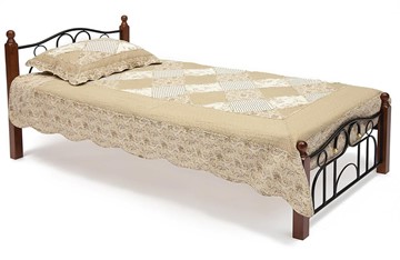Односпальная кровать AT-808 дерево гевея/металл, 90*200 см (Single bed), красный дуб/черный в Петропавловске-Камчатском