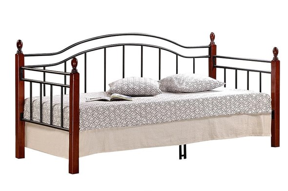 Кровать LANDLER дерево гевея/металл, 90*200 см (Day bed), красный дуб/черный в Петропавловске-Камчатском - изображение