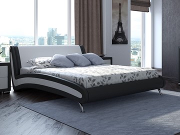 Кровать 2-спальная Corso-2 160х200, Экокожа (Черный с белым) в Петропавловске-Камчатском