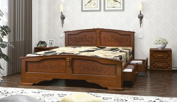 Кровать с выкатными ящиками Елена (Орех) 140х200 в Петропавловске-Камчатском - изображение