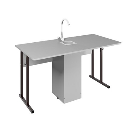 Детский стол 2-местный для кабинета химии Стандарт 5, Пластик Серый/Коричневый в Петропавловске-Камчатском - изображение