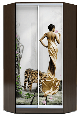 Угловой шкаф-купе 2300х1103, ХИТ У-23-4-77-03, Девушка с леопардом, венге в Петропавловске-Камчатском - изображение